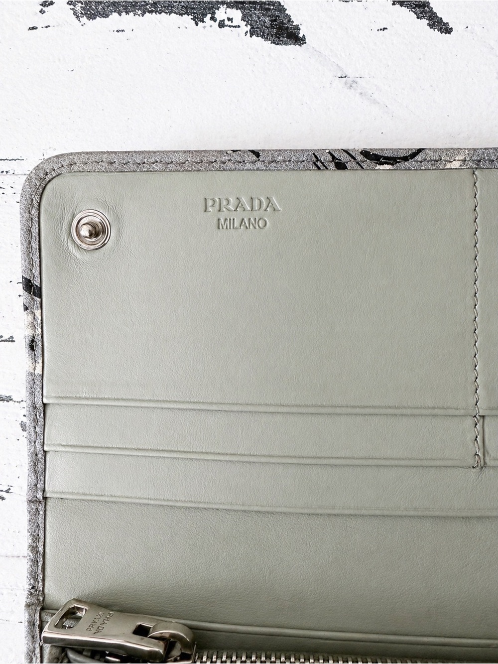 Prada Floral Saffiano Leather Wallet - Light Gray & Cream - Picture 7 of 8